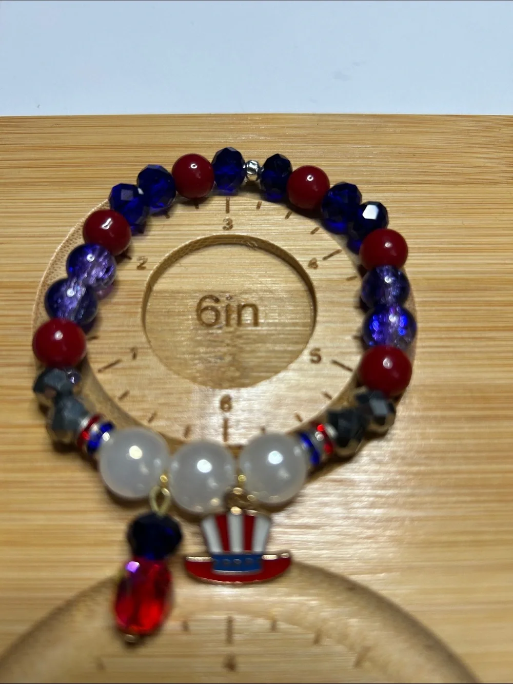 Kids Red & Blue Beaded Charm Bracelet with Patriotic Hat